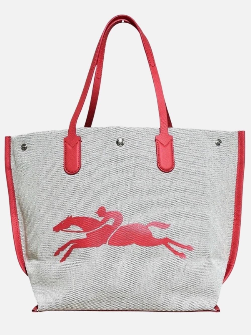 Longchamp Essential Rare Toile Large In Coral Leather Trim Tote Bag